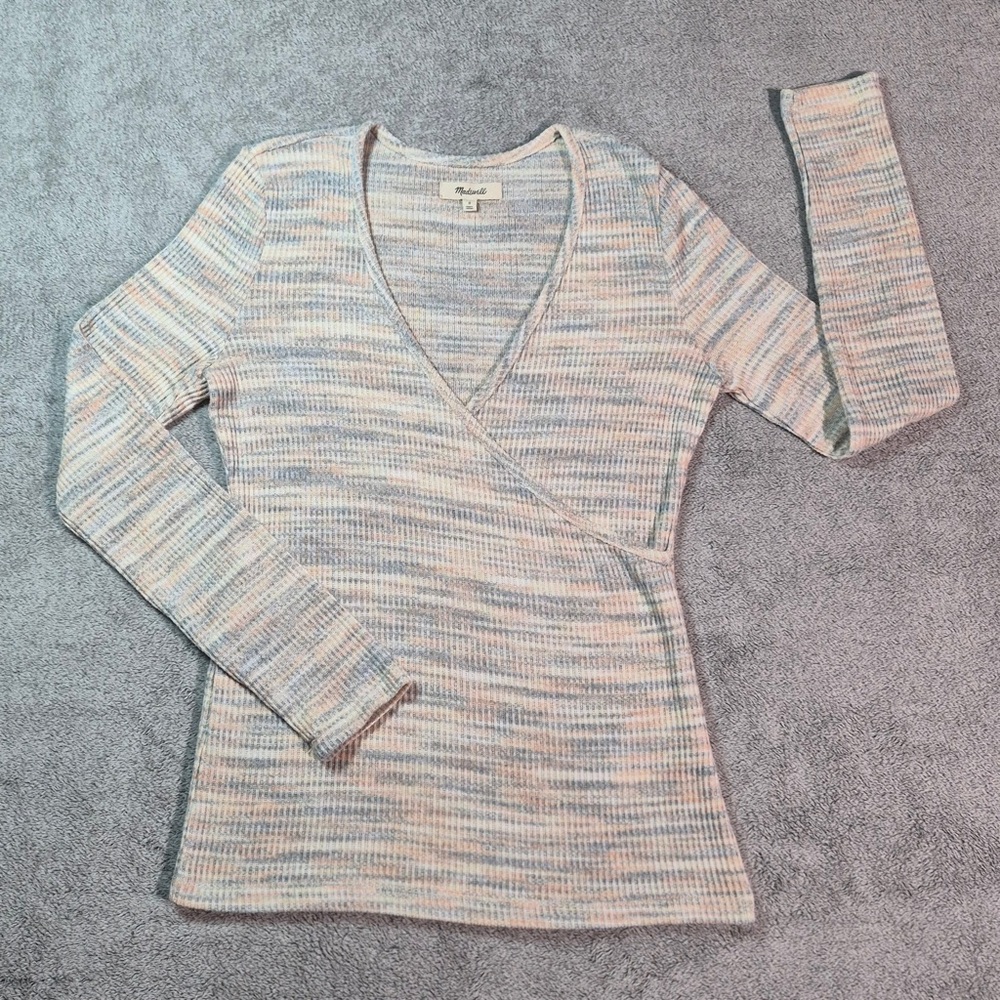 Madewell Striped V-Neck Shirt in Light Blue and Soft Pink